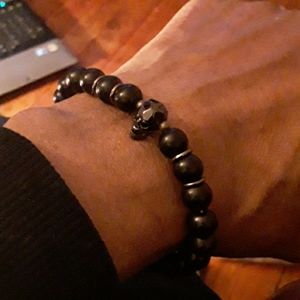 🖤Mens Black Skull Head Stretch Bracelet